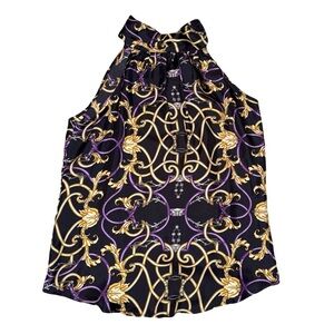 J. McLaughlin Halter Silk Equestrian Print Back Tie Blouse Small Like New